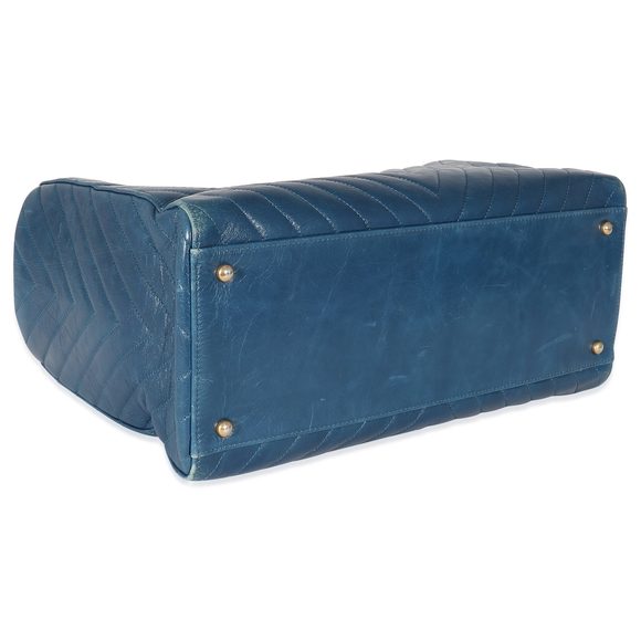 Chanel Blue Aged Calfskin Chevron Large Coco Handle Shopping Tote - Picture 6 of 8